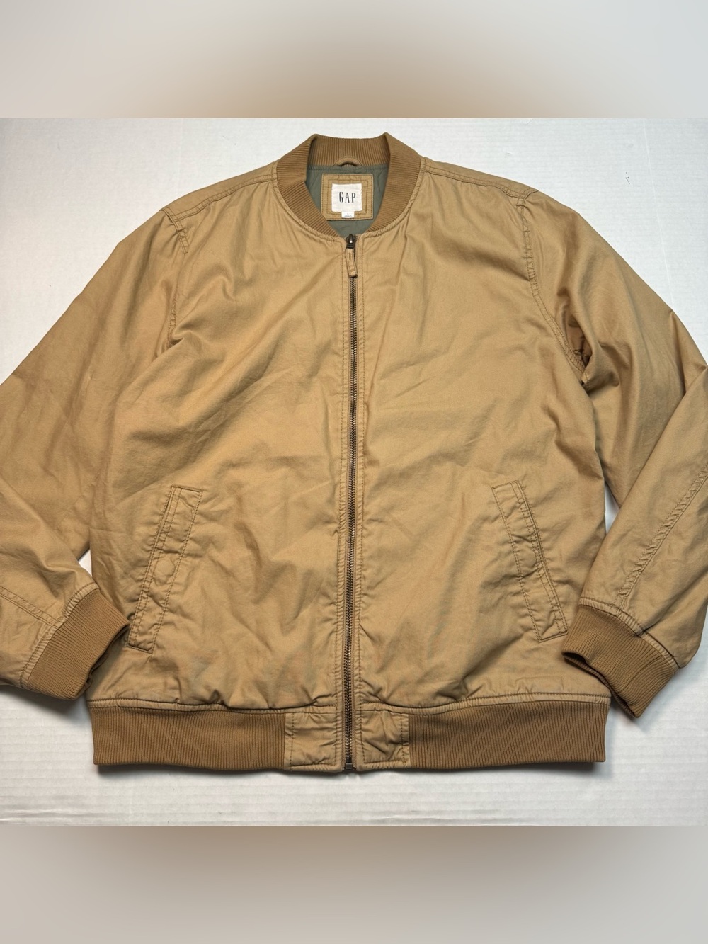 GAP Men’s Cotton Bomber Jacket In Khaki Size: L